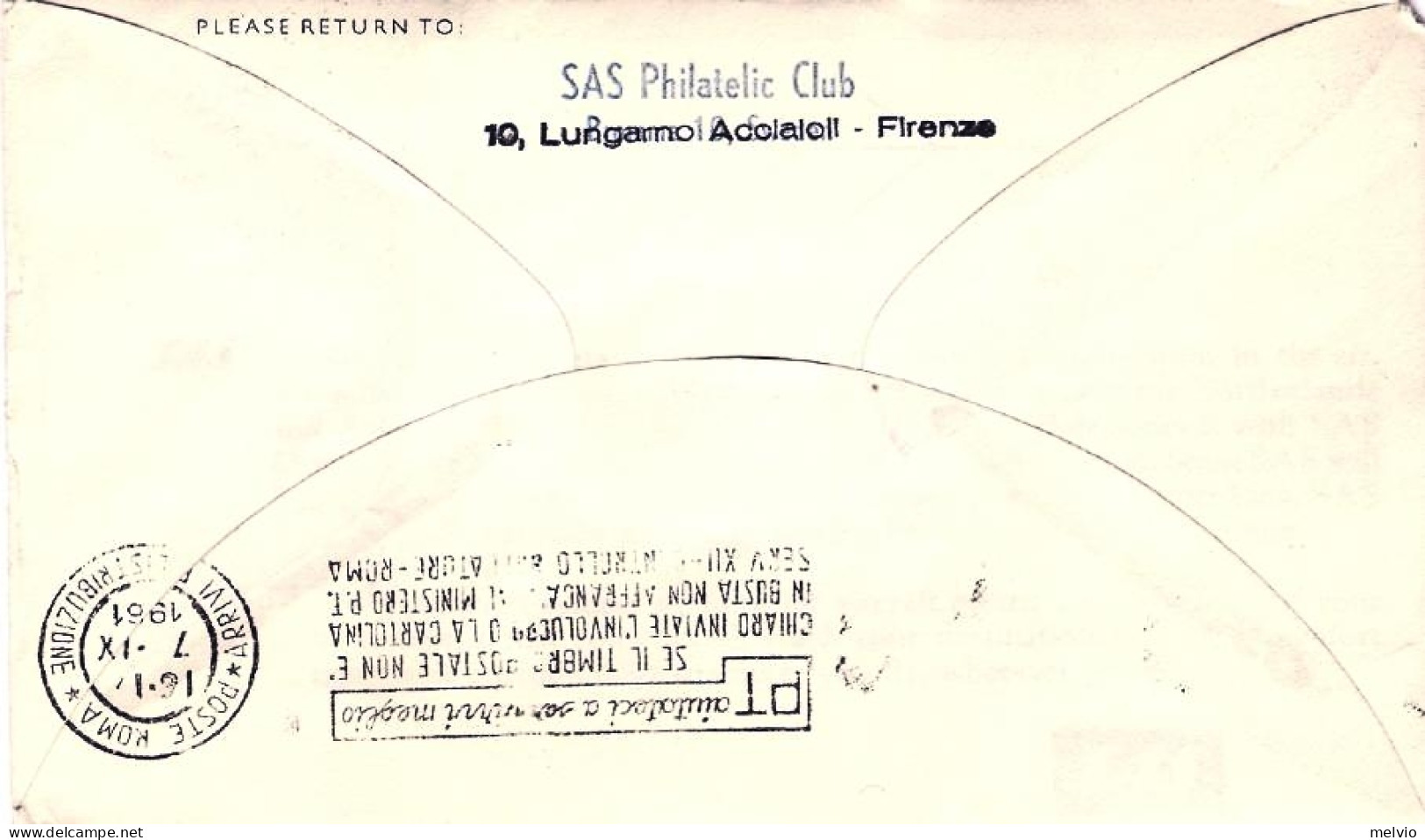 1961-Svizzera I^volo SAS Zurigo Roma Del 7 Settembre - First Flight Covers