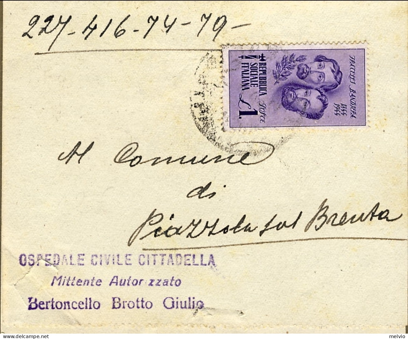 1945-RSI Piego Affrancato L.1 F.lli Bandiera Isolato - Poststempel