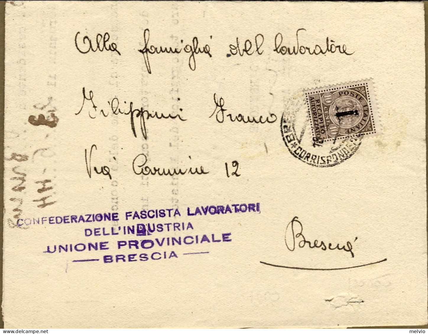 1944-cat.Sassone Euro 150, Piego Con Affr.d'emergenza Recapito Autorizzato 10c.  - Marcophilia