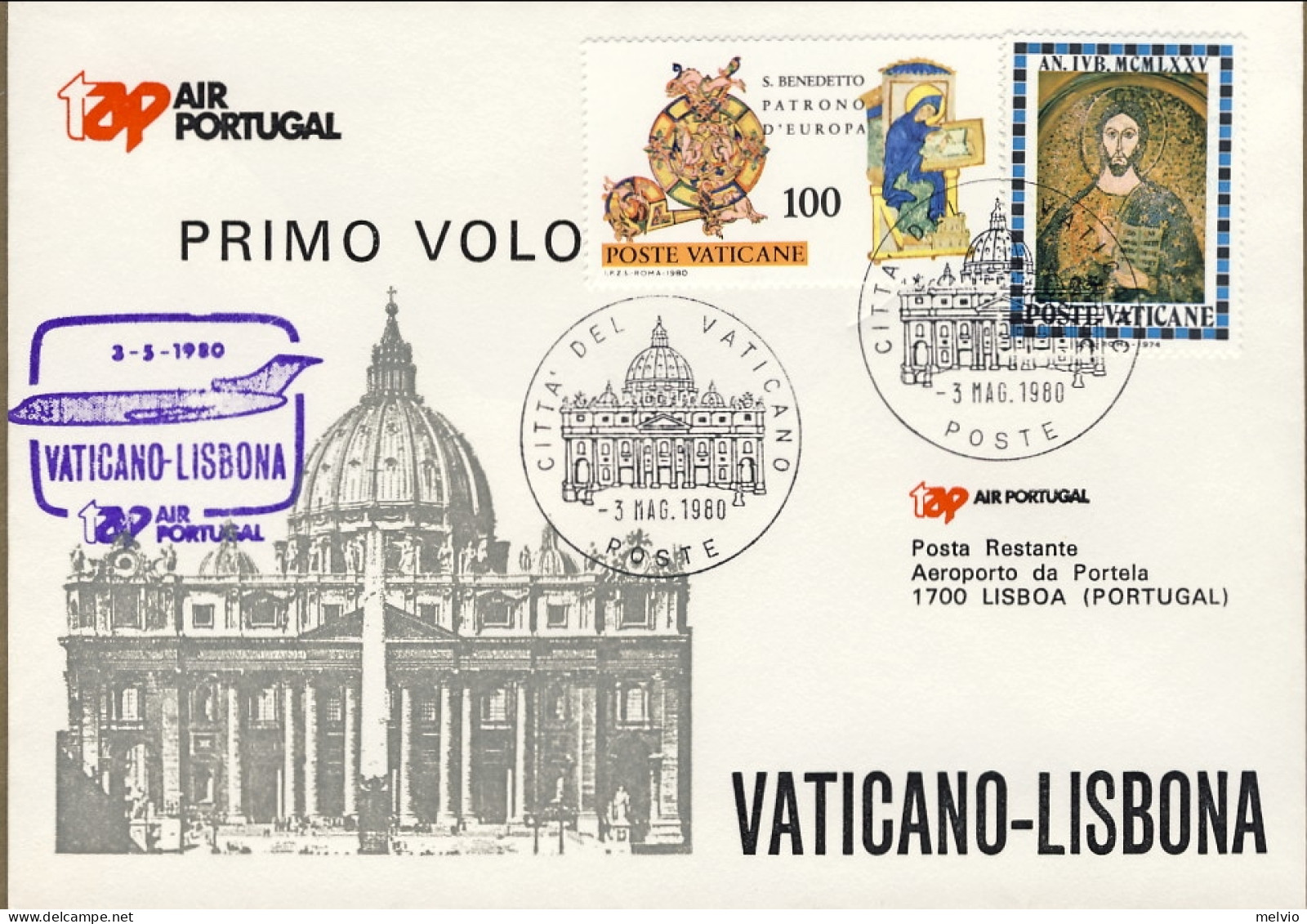 Vaticano-1980 TAP I^volo Vaticano Lisbona - Airmail