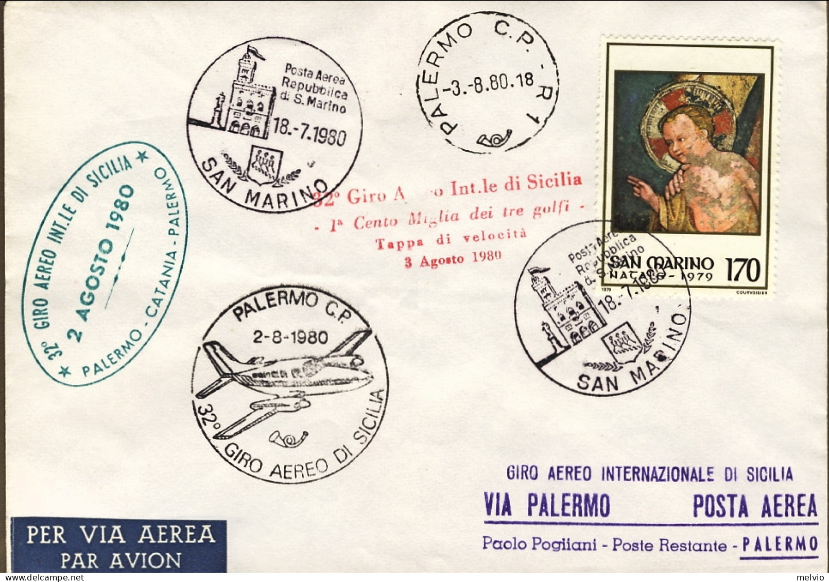 San Marino-1980 XXXII^Giro Aereo Internazionale Della Sicilia - Airmail