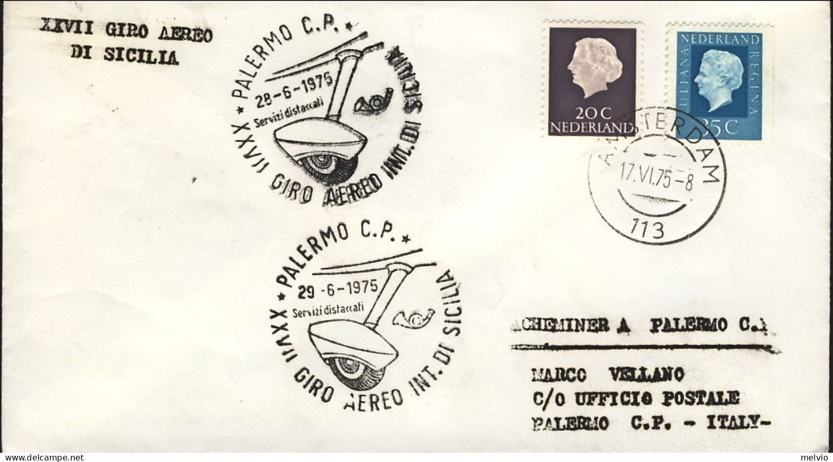 1975-Holland Nederland Olanda XXVII^Giro Aereo Internazionale Della Sicilia - Airmail