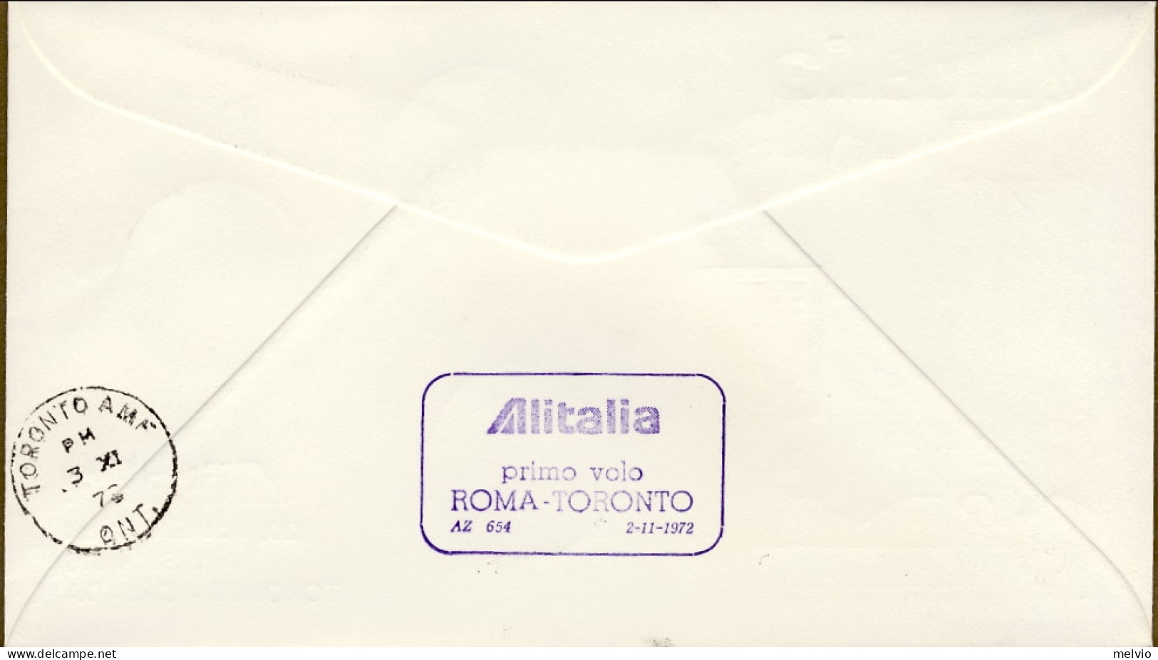 Vaticano-1972 I^volo Alitalia Roma Toronto Del 2 Novembre - Poste Aérienne