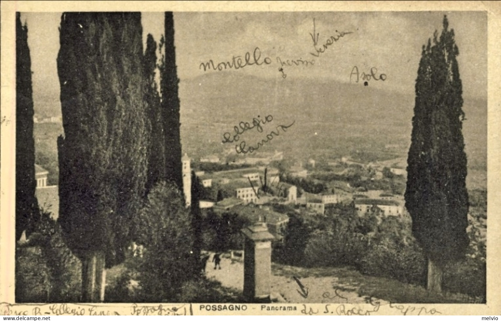 1944-RSI Cat.Sassone Euro 225 Cartolina Possagno Panorama Affr. 20c. Monumenti D - Marcophilie