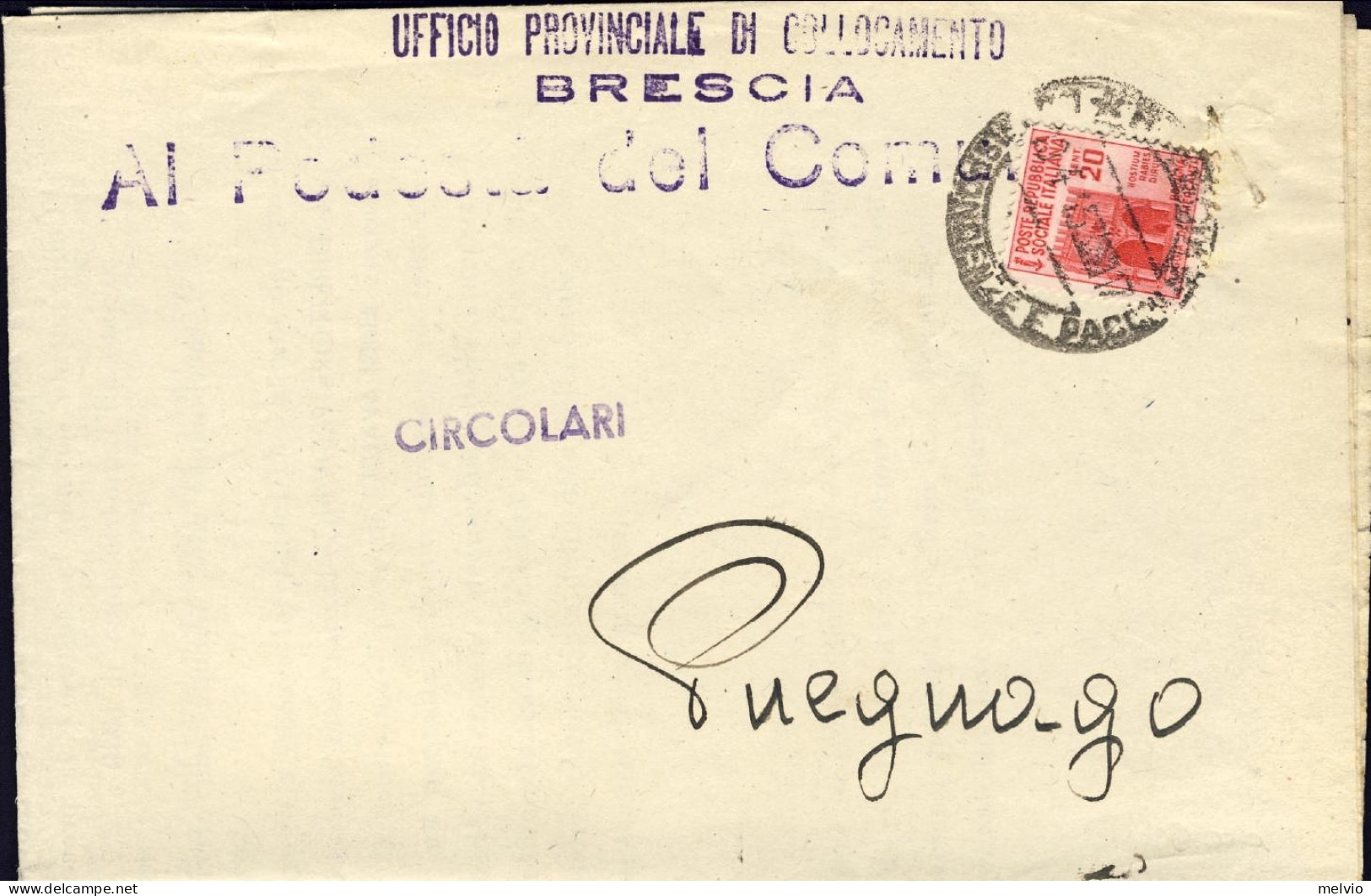 1945-RSI Cat.Sassone Euro 180, Circolare Dell'ufficio Provinciale Di Collocament - Marcofilie