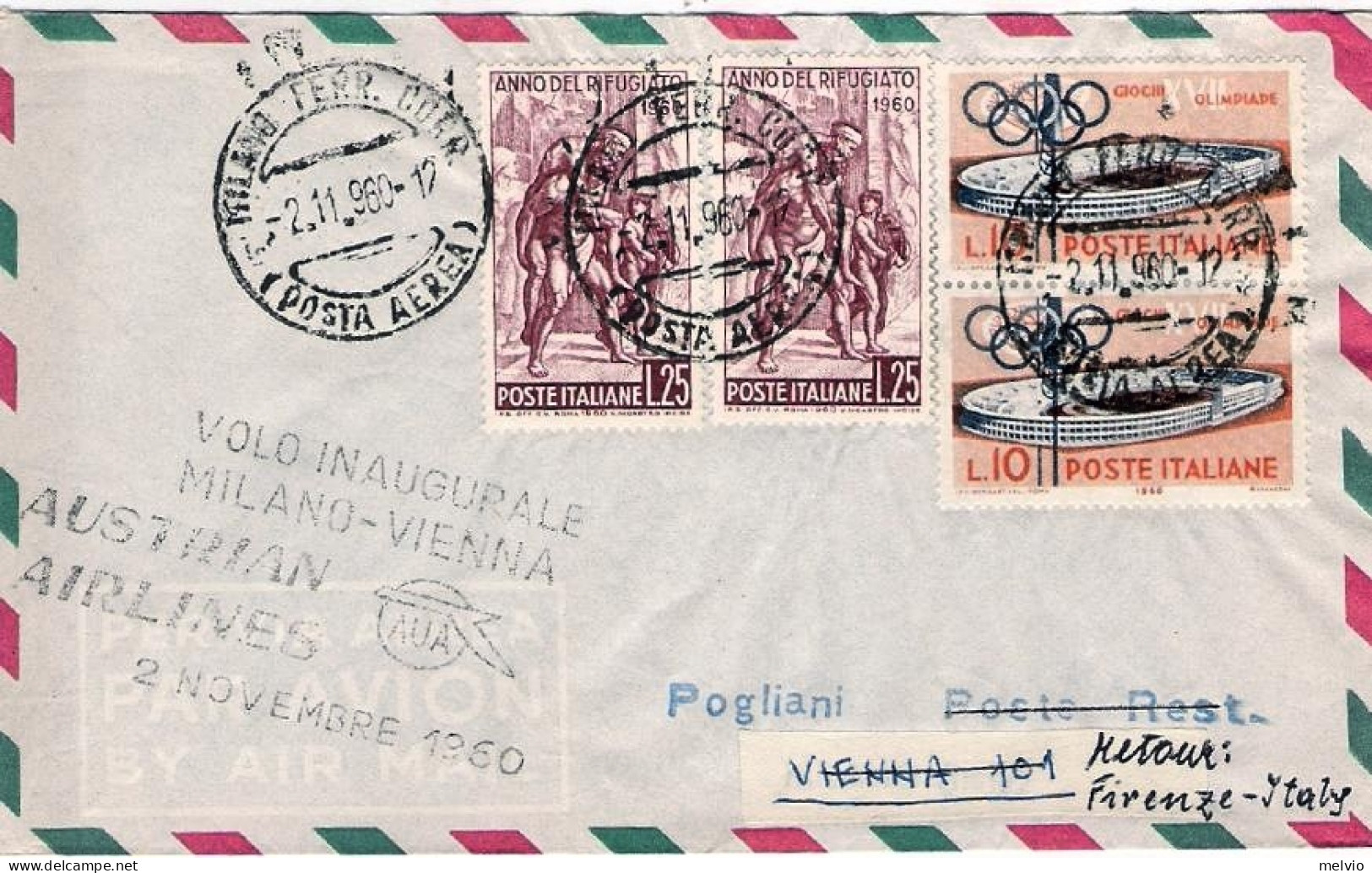1960-delle Linee Aeree Austriache I^volo Milano Vienna - Otros & Sin Clasificación