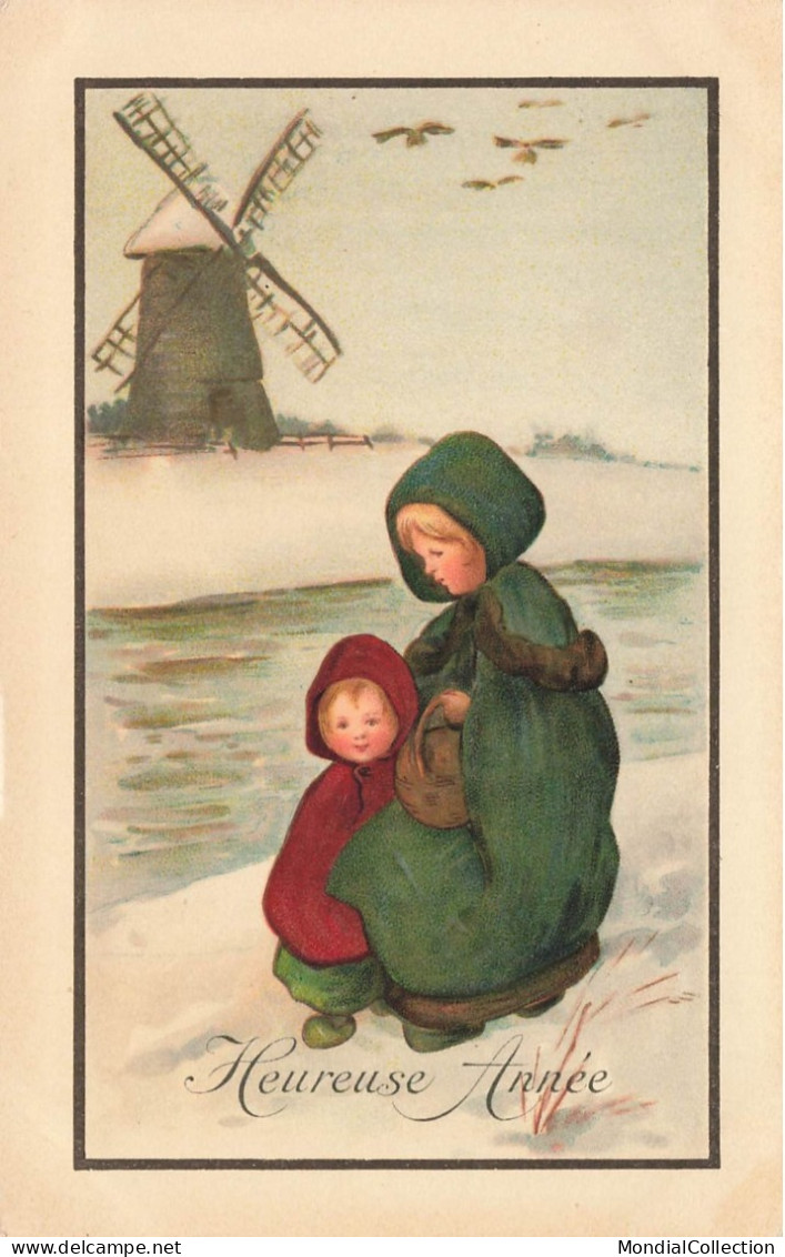 MIKIBP5-026- HEUREUSE ANNEE FEMME ET ENFANT ET UN MOULIN PAR ILLUSTRATEUR VIENNE - Vienne