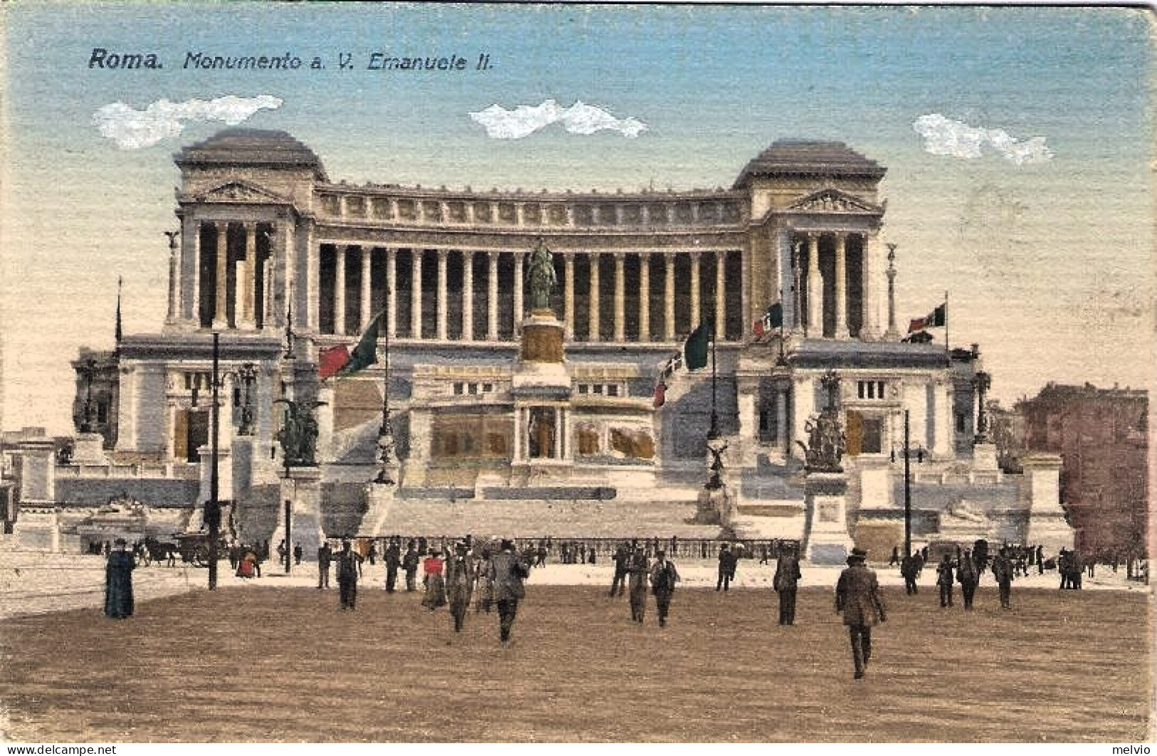 1915-cartolina Roma Monumento A Vittorio Emanuele II Affrancata 5c. Leoni Annull - Other & Unclassified