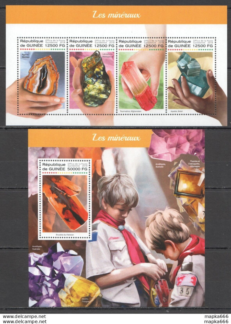 Hm0028 2018 Guinea Minerals Geology Crystals Boy Scouts #12905-8+Bl2877 Mnh - Farfalle