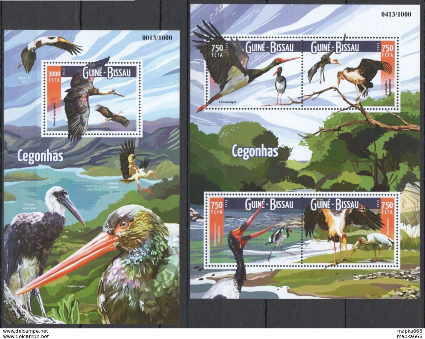 Oz0286 2015 Guinea-Bissau Fauna Birds Storks Cegonhas 1Kb+1Bl Mnh - Autres & Non Classés