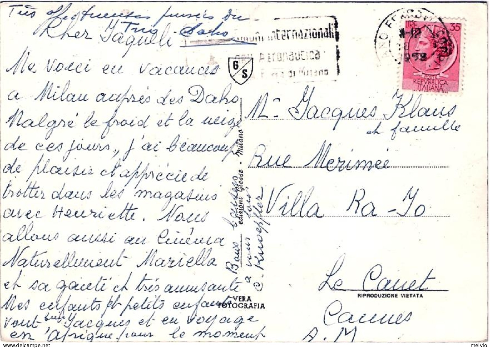 1958-cartolina Milano Via Filippo Turati Diretta In Francia Affrancata L.35 Sira - Milano