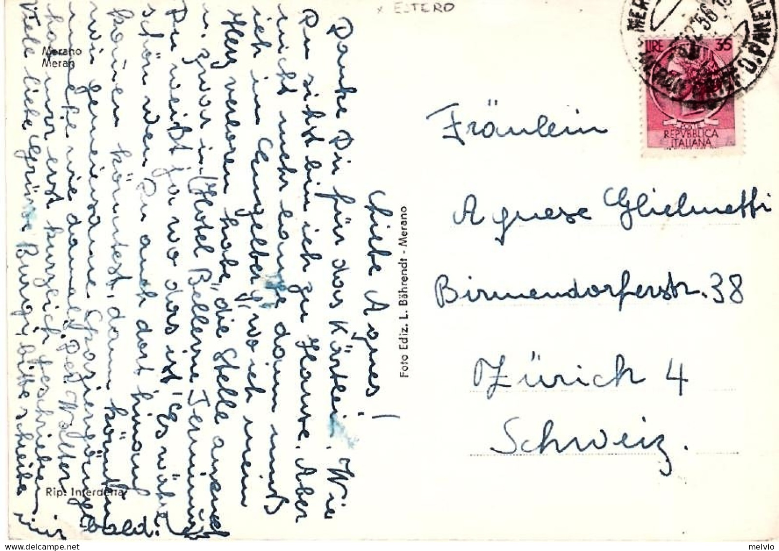 1956-cartolina Merano Diretta In Svizzera Affrancata L.35 Siracusana Isolato - Bolzano (Bozen)