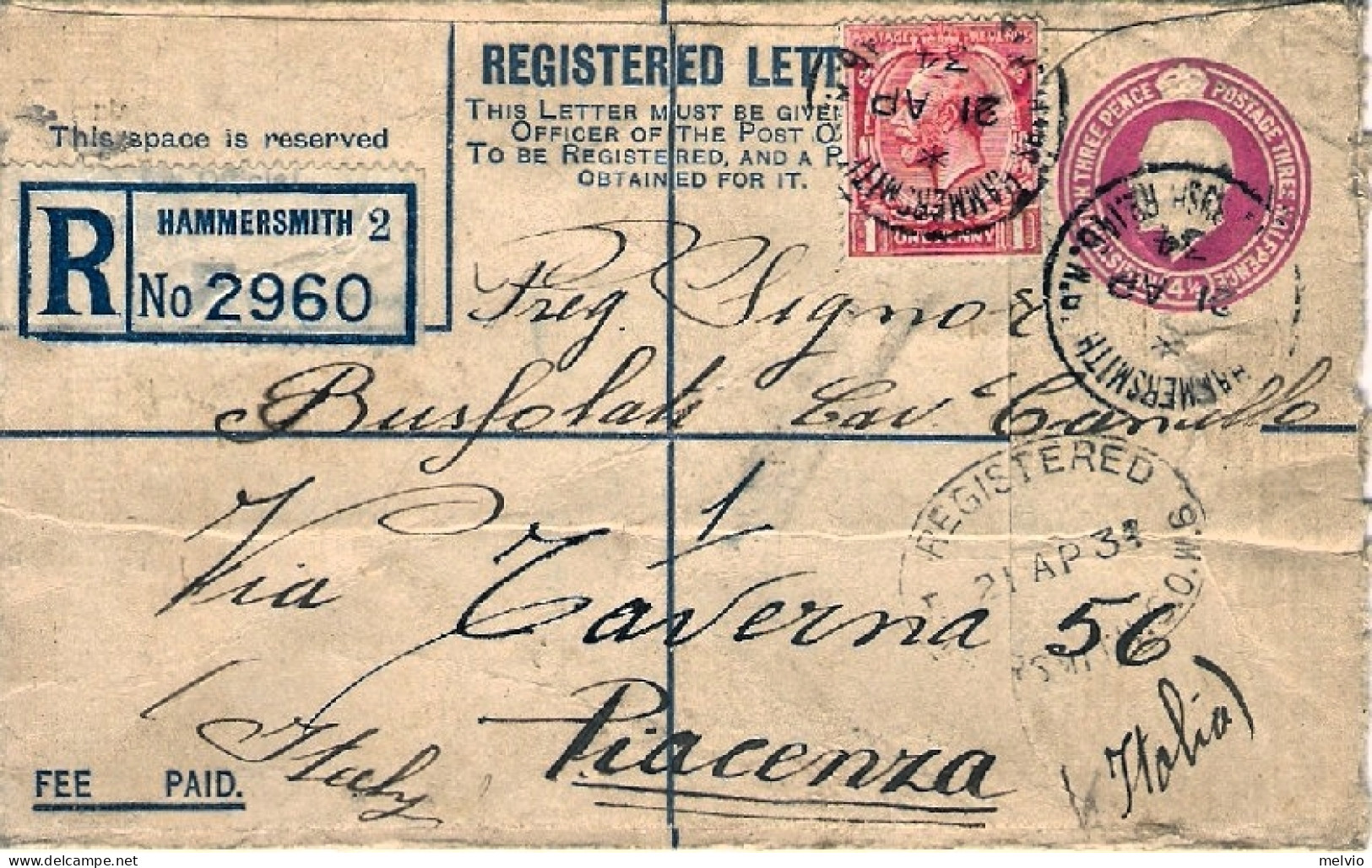 1934-Gran Bretagna Biglietto Postale Raccomandato Re George V (4,5 D) Con Affran - Cartas & Documentos