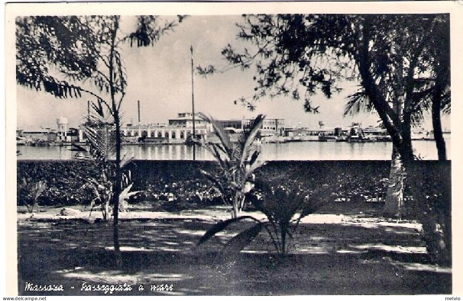 1938-Eritrea Cartolina Foto Massaua Passeggiata A Mare,diretta In Italia Affranc - Eritrea