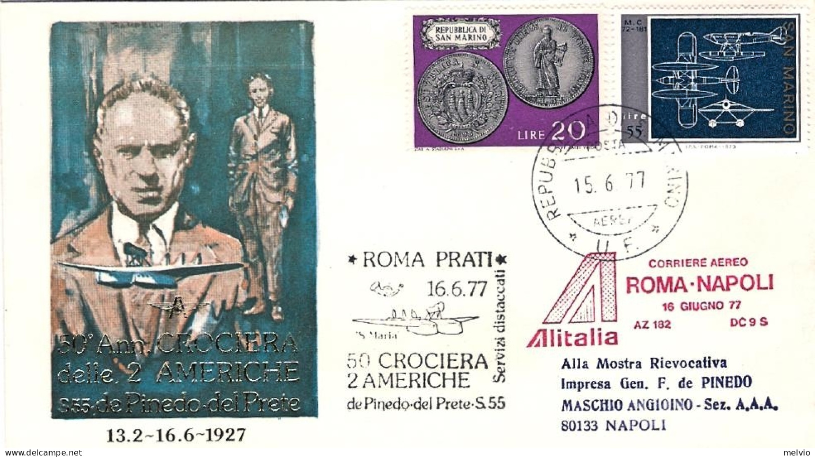 San Marino-1979 Volo Alitalia Percorso Roma Napoli Del 16 Giugno - Airmail