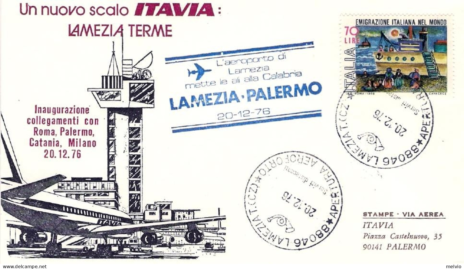 1976-con Bollo L'aeroporto Di Lamezia Terme Mette Le Ali Alla Calabria Volo Lame - Airmail