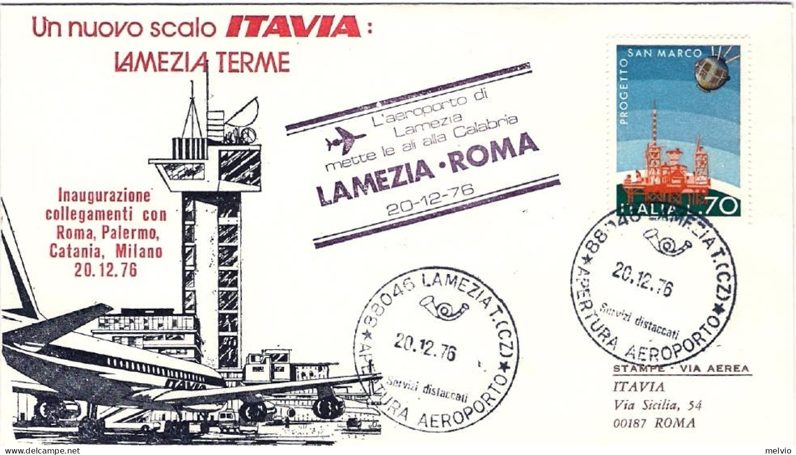 1976-con Bollo L'aeroporto Di Lamezia Terme Mette Le Ali Alla Calabria Volo Lame - Luftpost