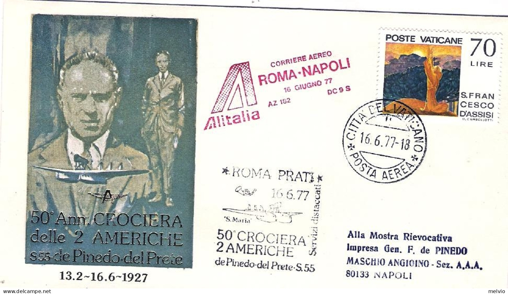 Vaticano-1979 Volo Alitalia Percorso Roma Napoli Del 16 Giugno - Poste Aérienne