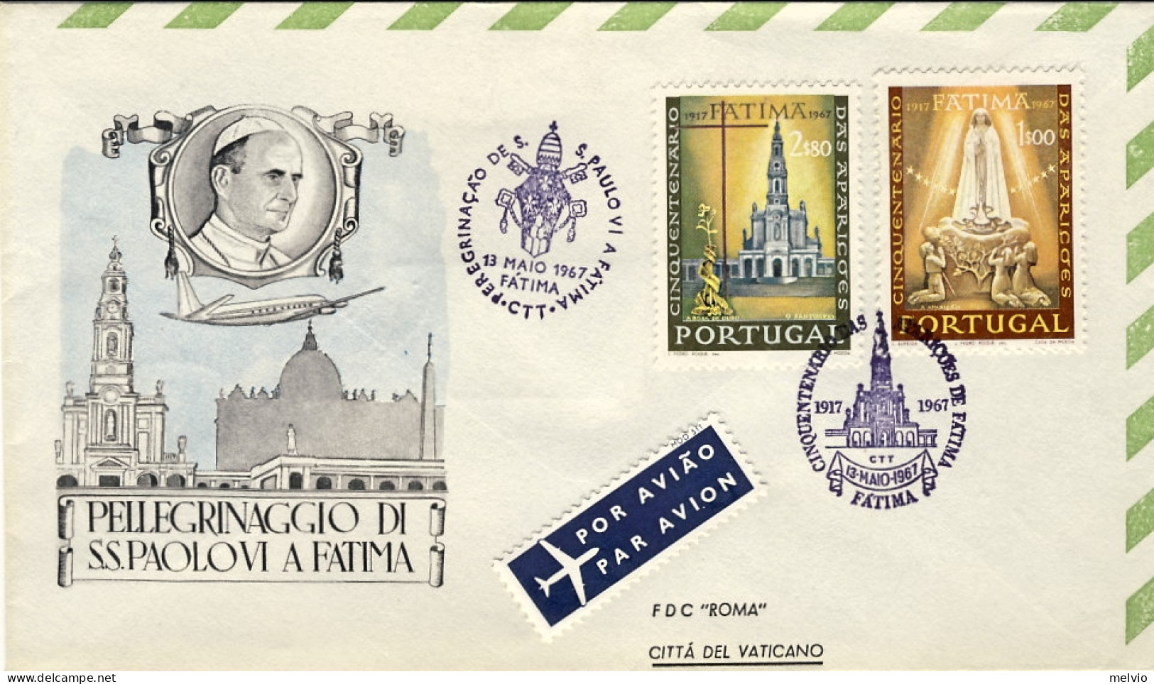 1967-Portogallo Vaticano Pellegrinaggio Paolo VI A Fatima - Poststempel (Marcophilie)