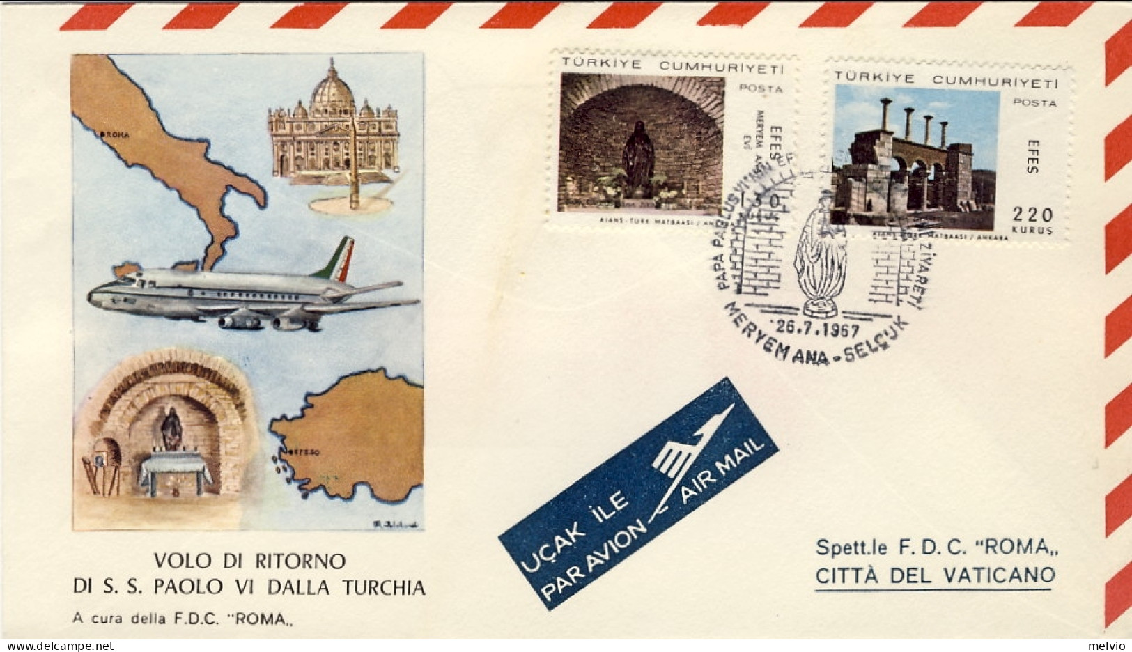 1967-Turchia Volo Di Ritorno Di Paolo VI Dalla Turchia - Altri & Non Classificati