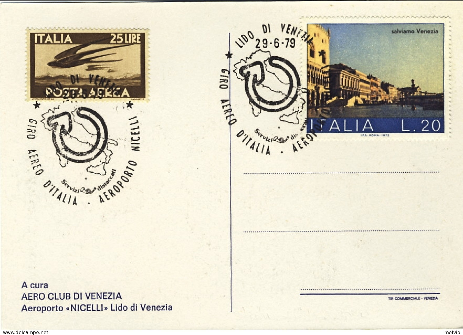 1979-cartolina Aeroporto Nicelli Lido Di Venezia Giro Aereo D'Italia - Luchtpost