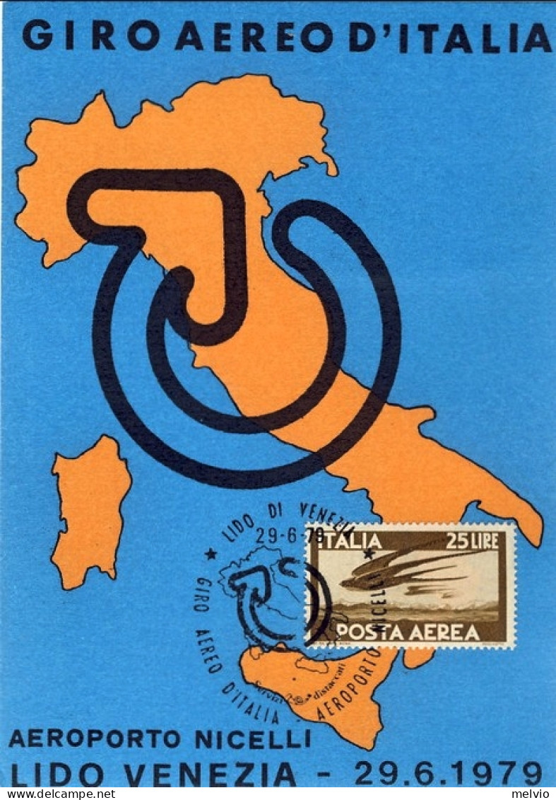 1979-cartolina Aeroporto Nicelli Lido Di Venezia Giro Aereo D'Italia - Poste Aérienne