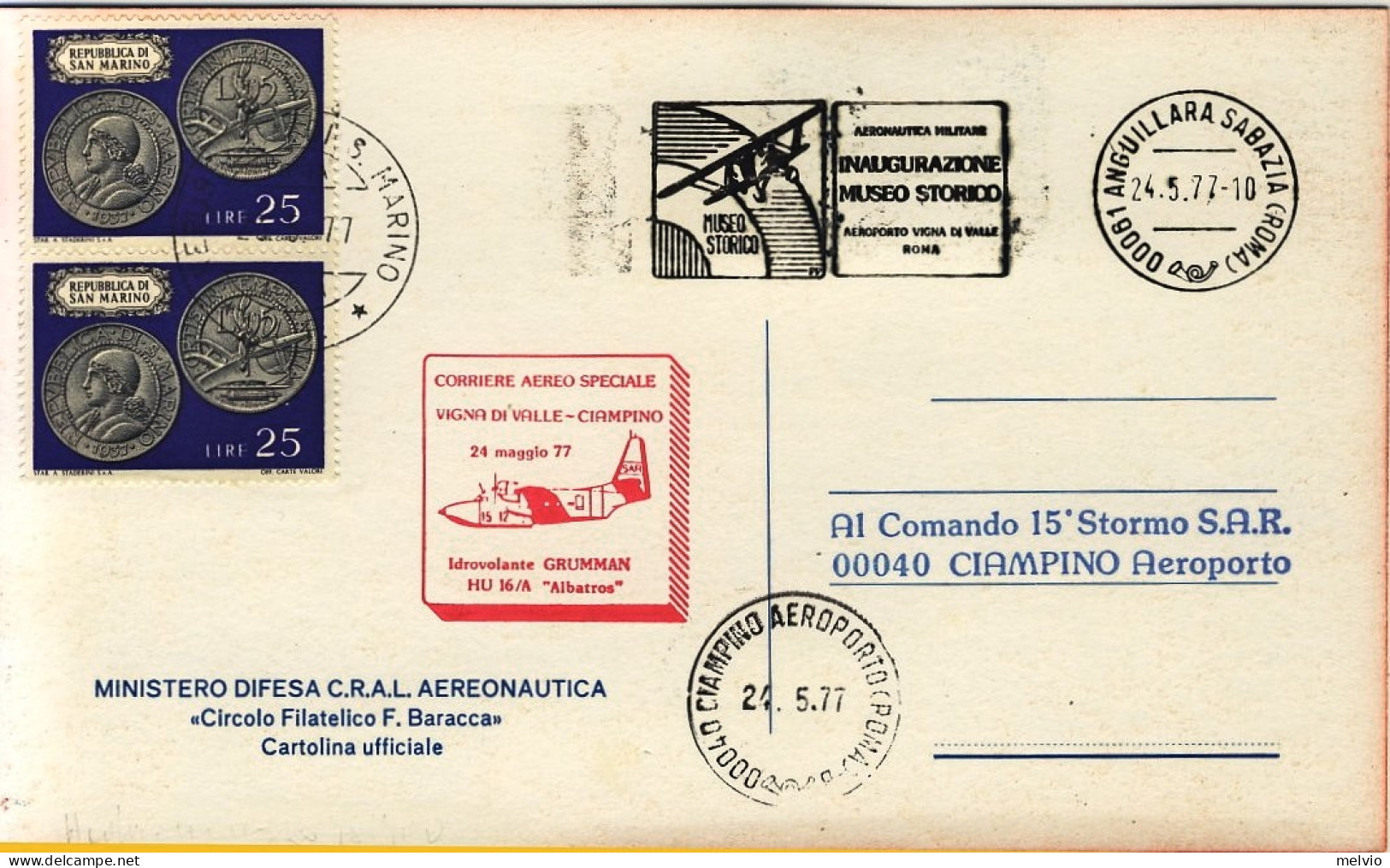 San Marino-1977 Cartolina Illustrata Inaugurazione Museo Storico Percorso Vigna  - Airmail