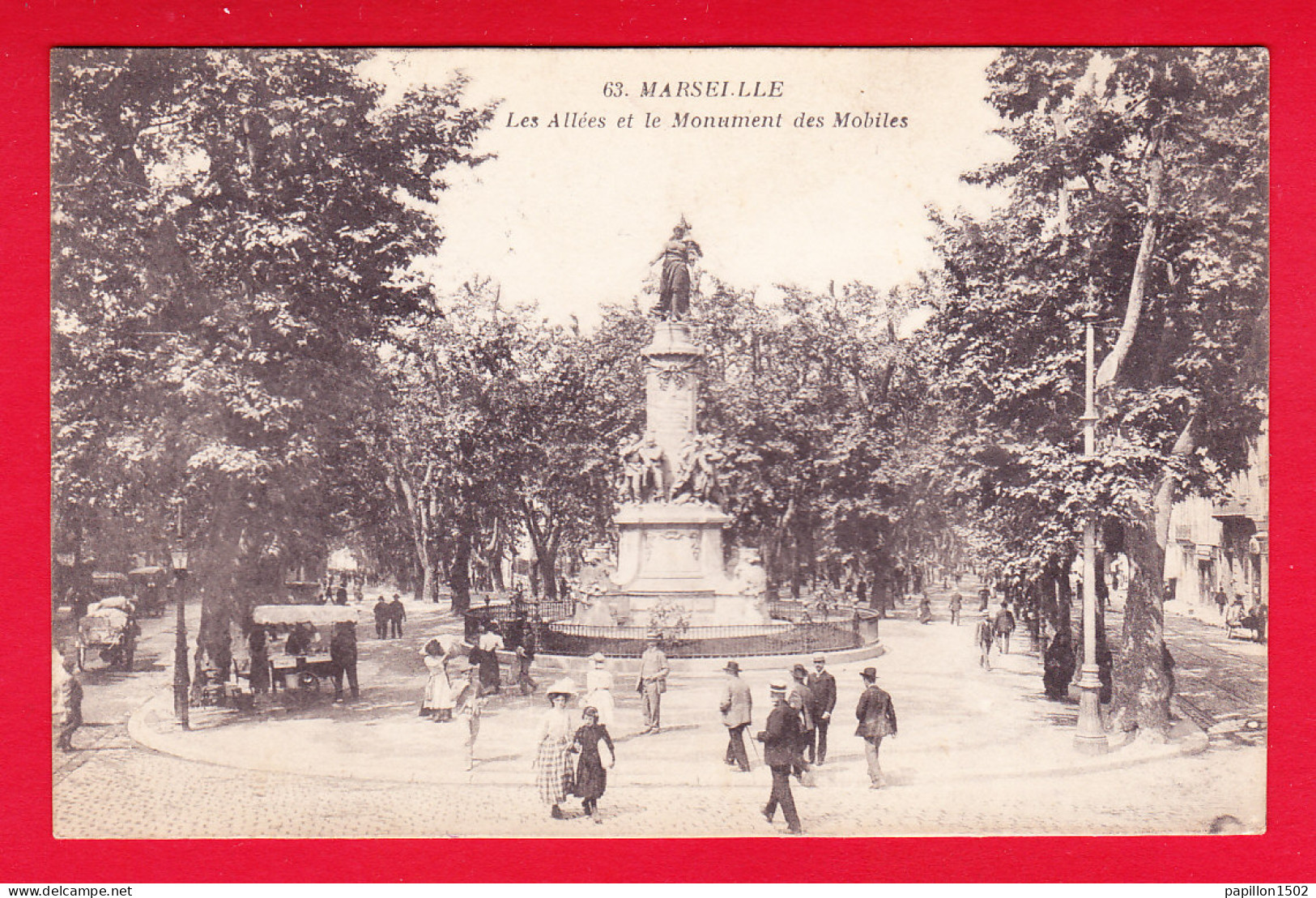 F-13-Marseille-93P62 Les Allées Et Le Monument Des Mobiles, Animation, Marchand Ambulant, Cpa BE - Parchi E Giardini