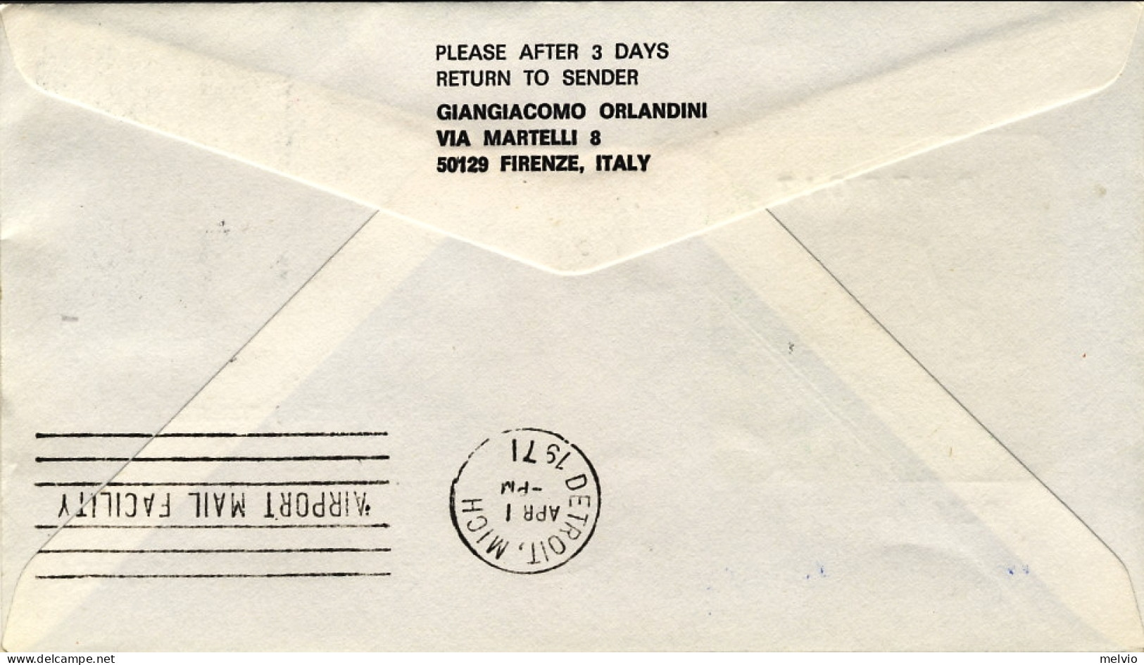 San Marino-1971 I^volo Alitalia Roma Detroit - Airmail