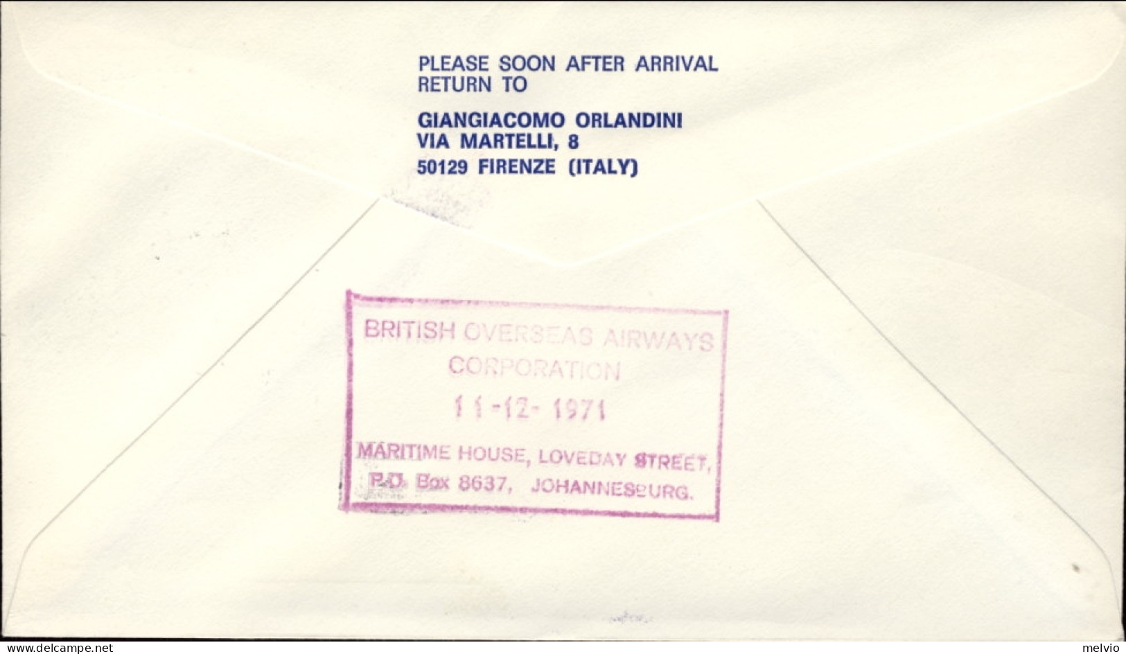 1971-San Marino Della Boac I^volo Boeing 747 Roma-Johannesburg - Airmail