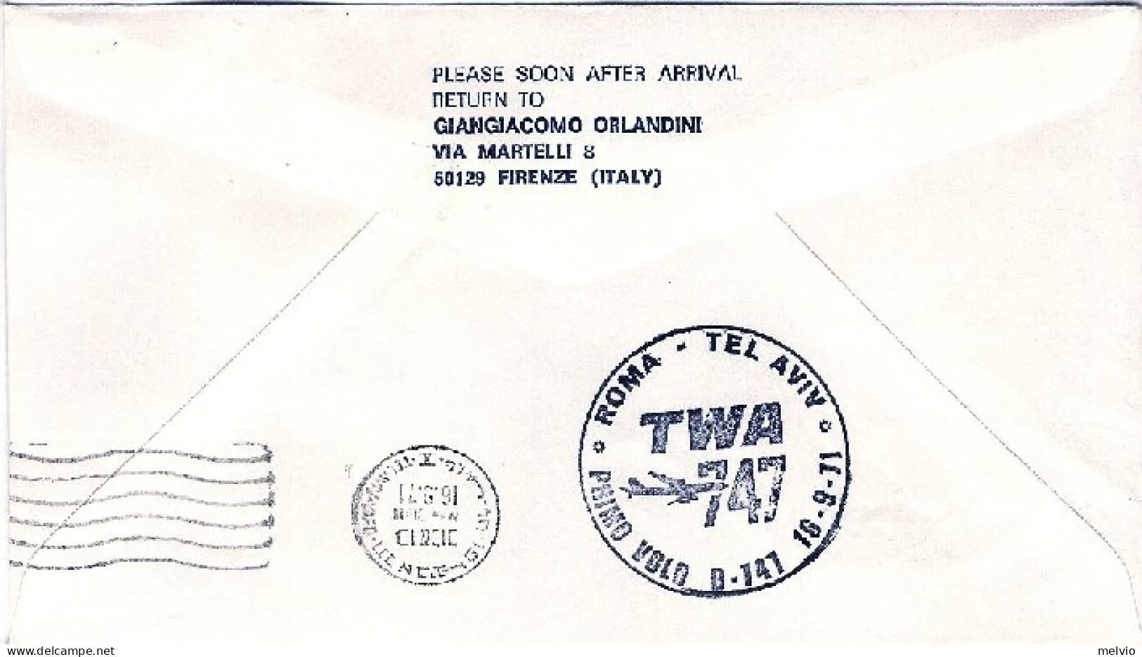 1971-della TWA I^volo Boeing 747 Roma-Tel Aviv Del 16 Settembre - Poste Aérienne