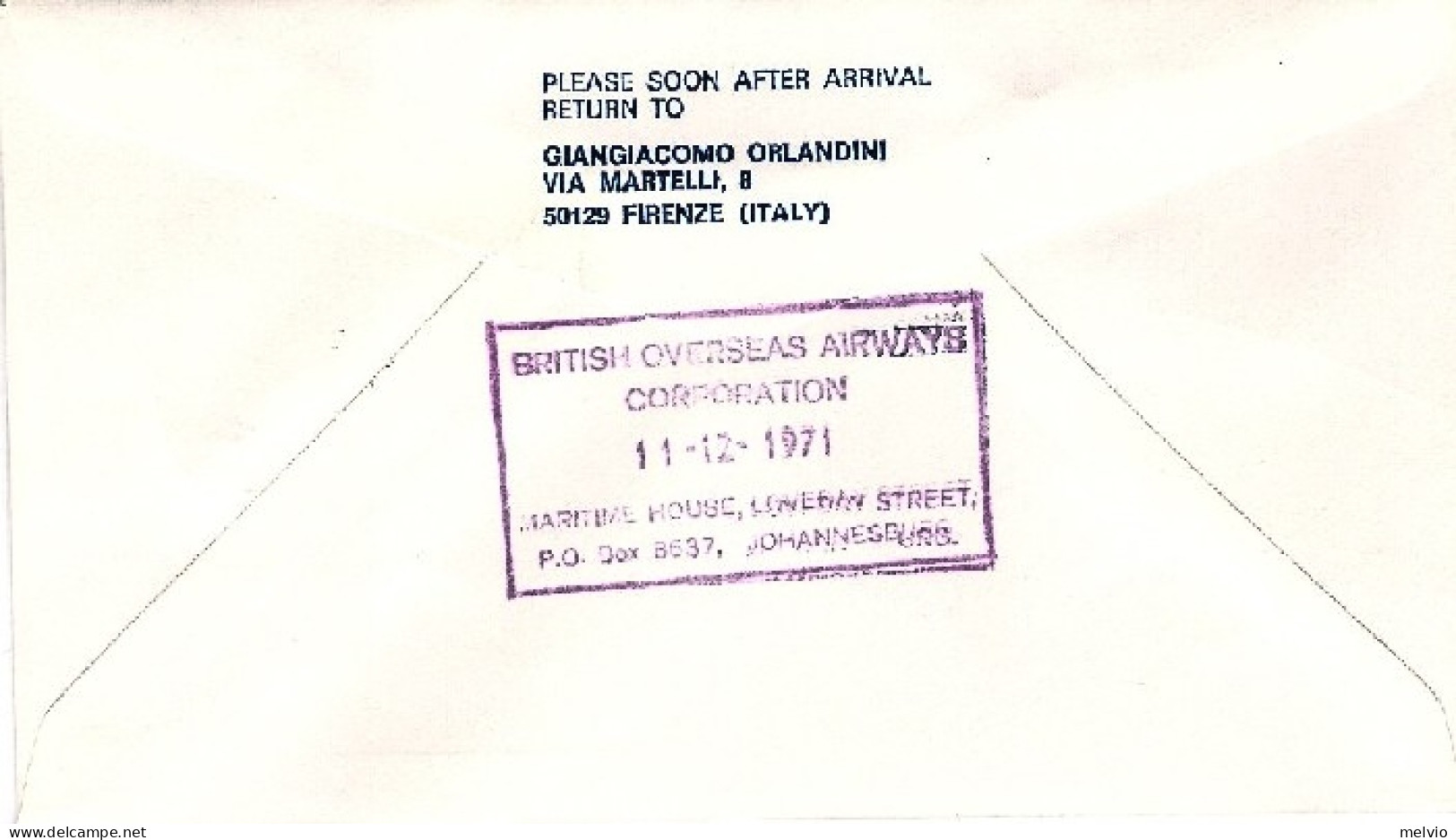 1971-della Boac I^volo Boeing 747 Roma-Johannesburg - Airmail