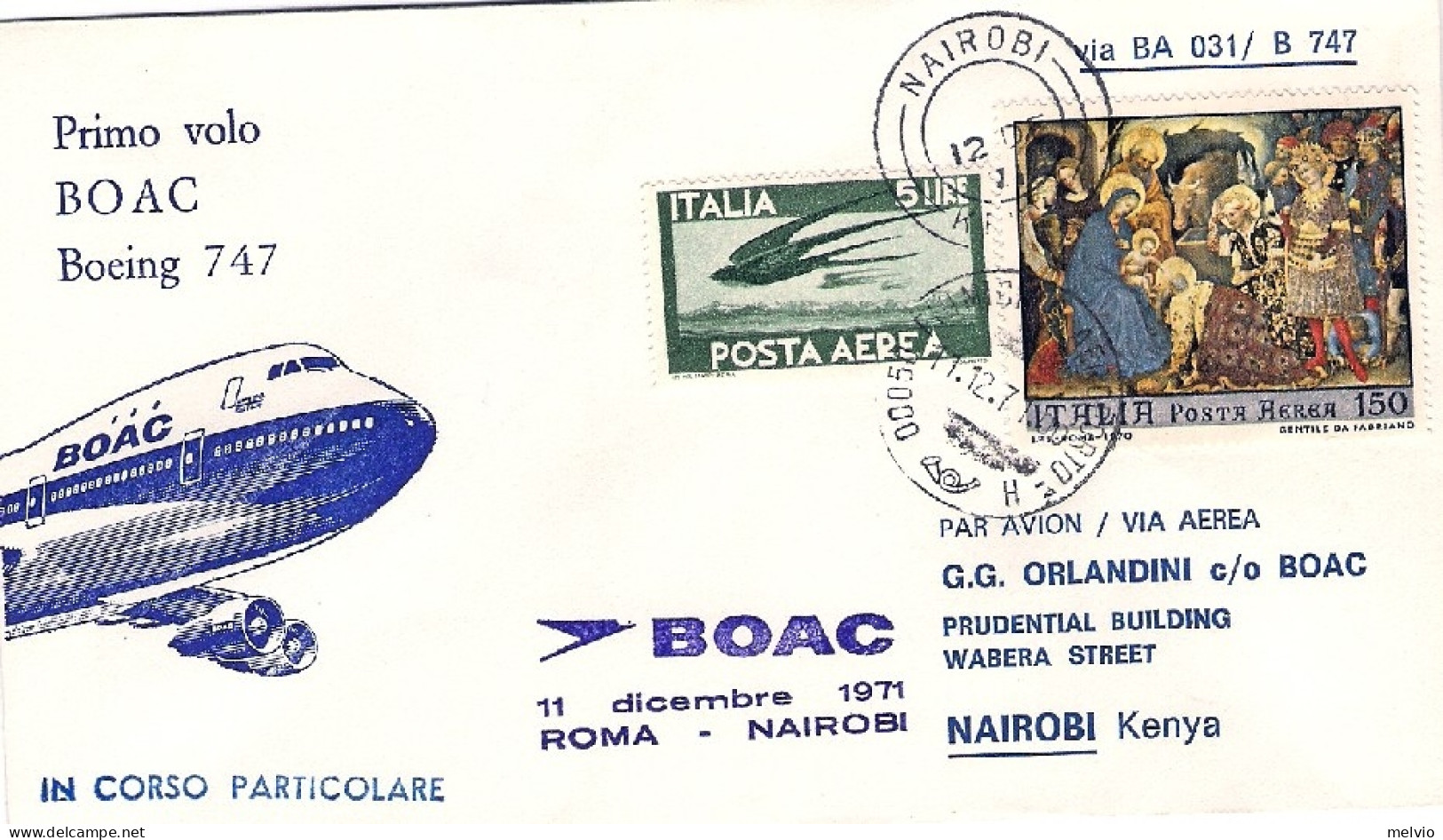 1971-Boac I^volo Boeing 747 Roma-Nairobi Dell'11 Dicembre - Poste Aérienne