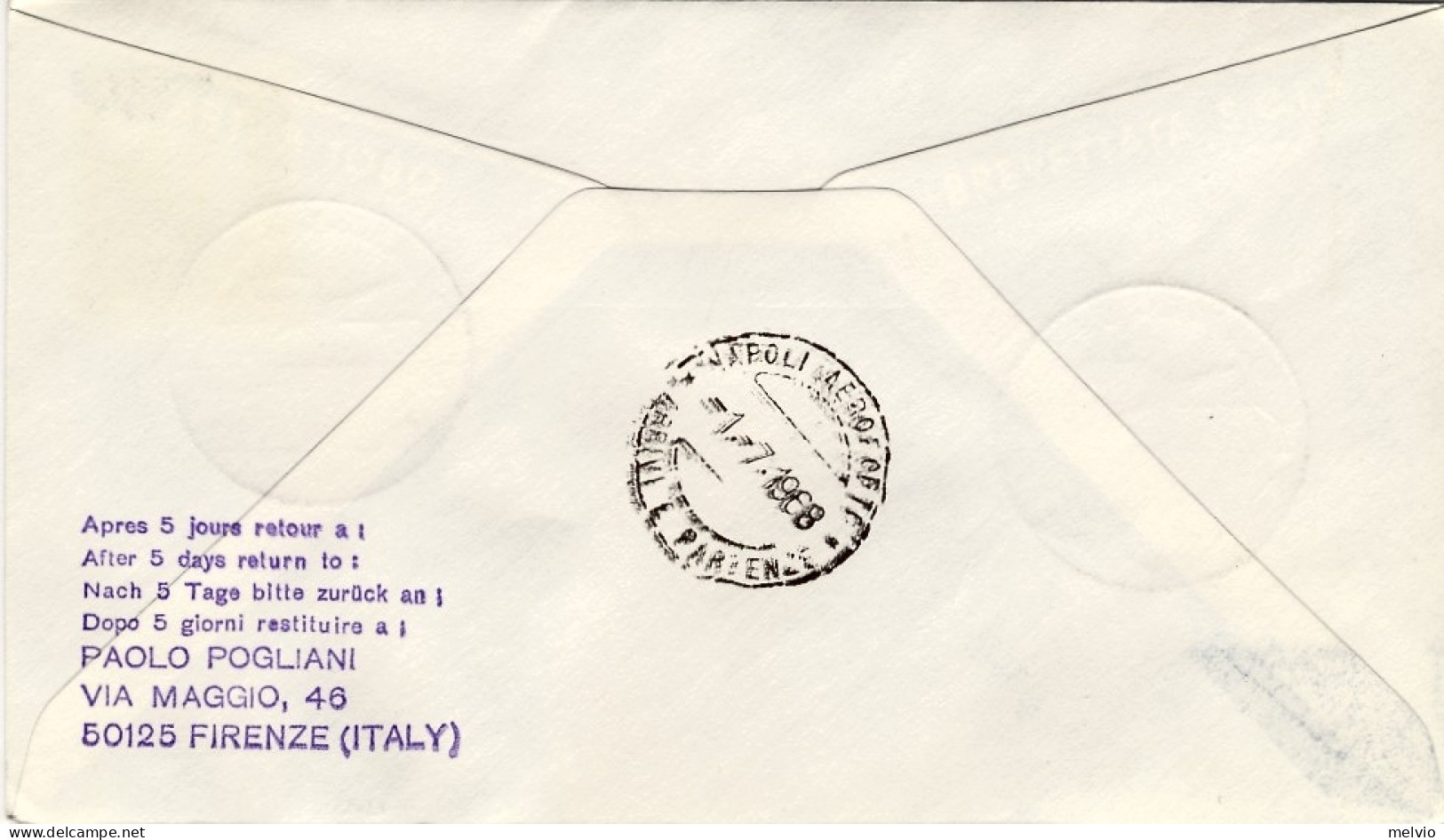 1968-Germania Berlino I^volo Lufthansa Francoforte-Napoli Del 1 Luglio,posta Da  - Briefe U. Dokumente