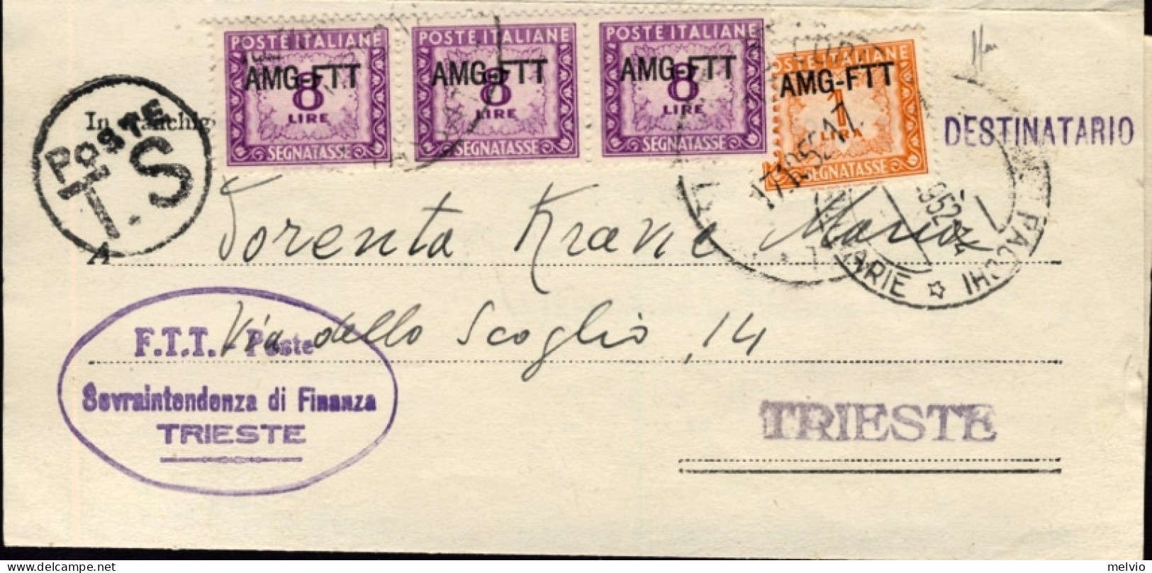 1952-Trieste A Piego Tassa A Carico Del Destinatario Espletata Con Striscia Segn - Storia Postale