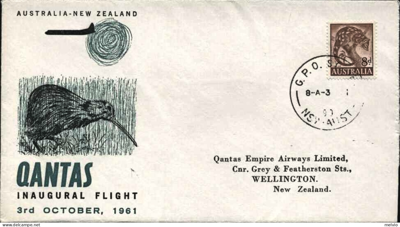1961-Australia I^volo Qantas Australia-New Zealand Del 3 Ottobre - Luchtpostbladen