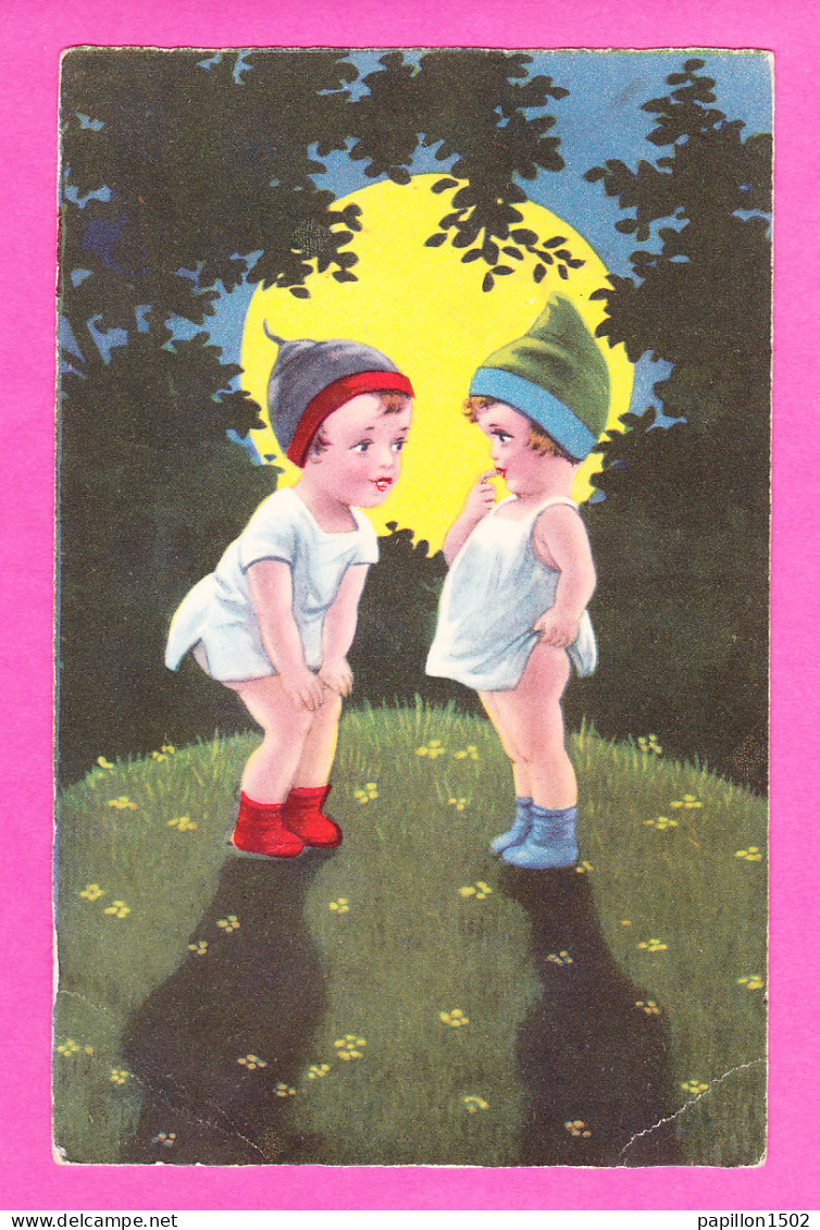 Illust-520P62  Enfants Avec Bonnet, Devant La Pleine Lune - 1900-1949