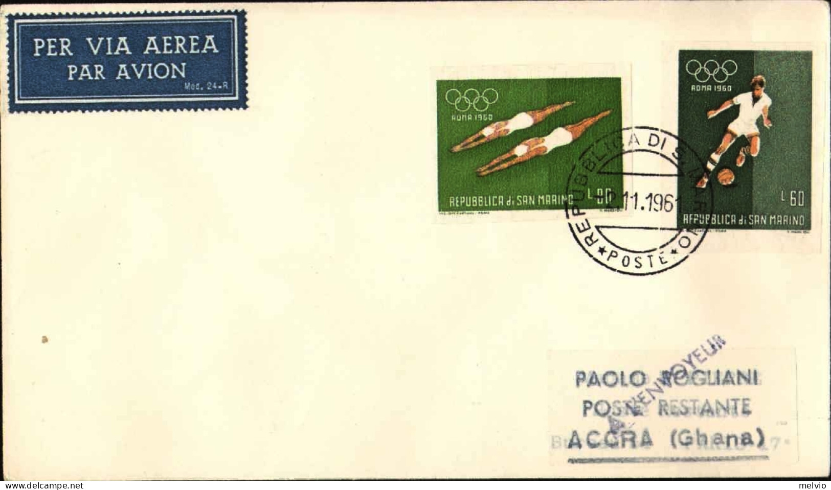 San Marino-1961 Diretto Ad Accra (Ghana)con Annullo I^volo Alitalia Roma-Lagos-A - Airmail
