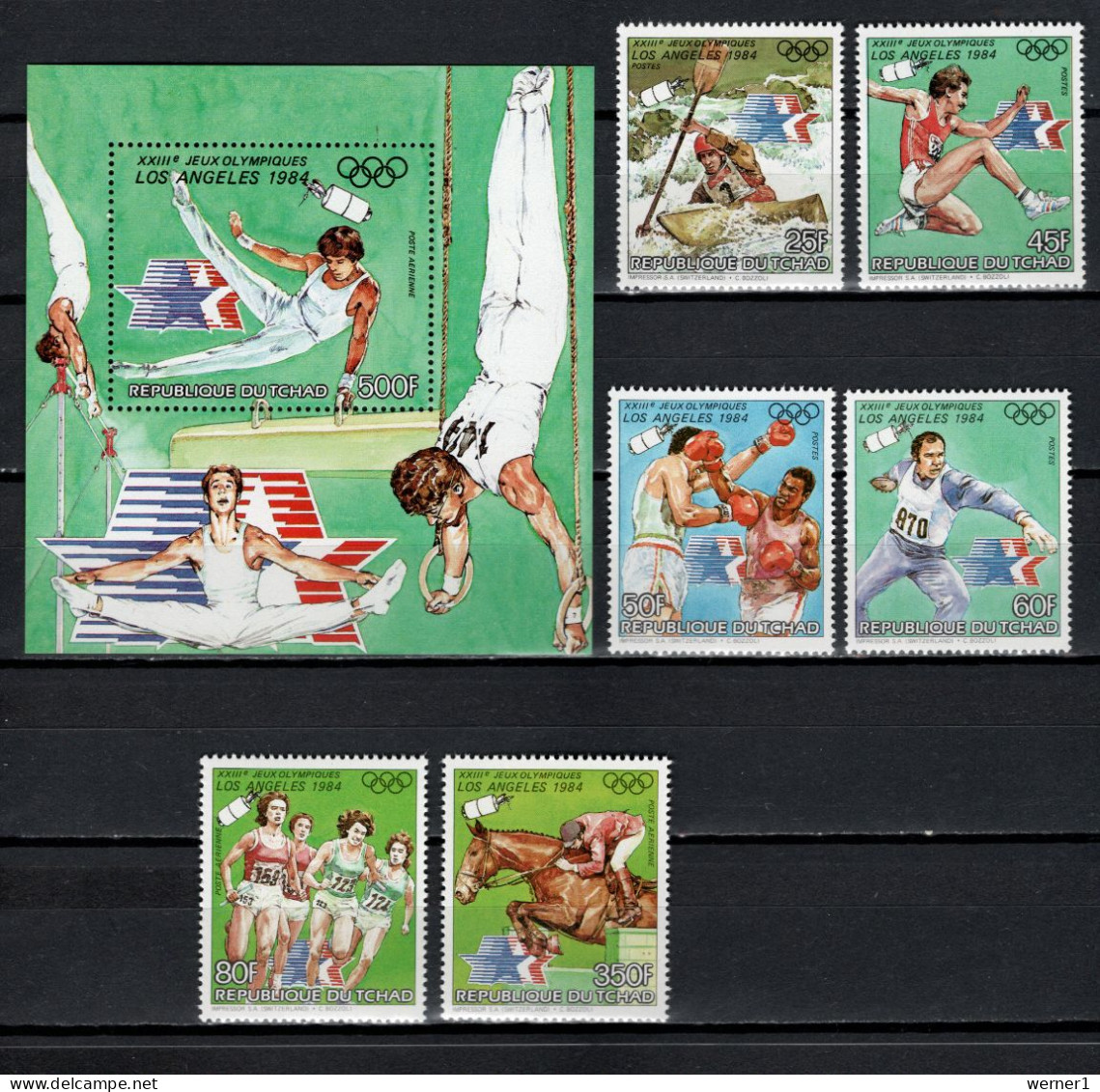 Chad - Tchad 1983 Olympic Games Los Angeles, Space, Athletics, Equestrian, Kayaking Etc. Set Of 6 + S/s MNH - Zomer 1984: Los Angeles