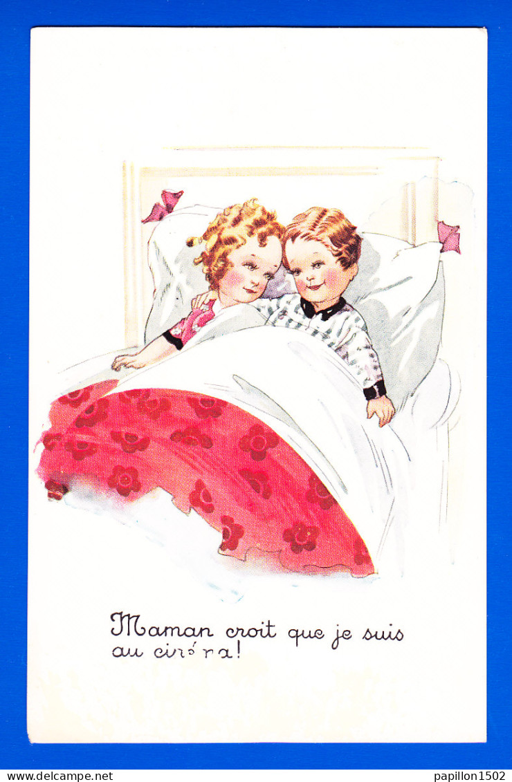Illust-529P62 Enfants Dans Un Lit ""maman Croit Que Je Suis Au Cinéma"" - 1900-1949