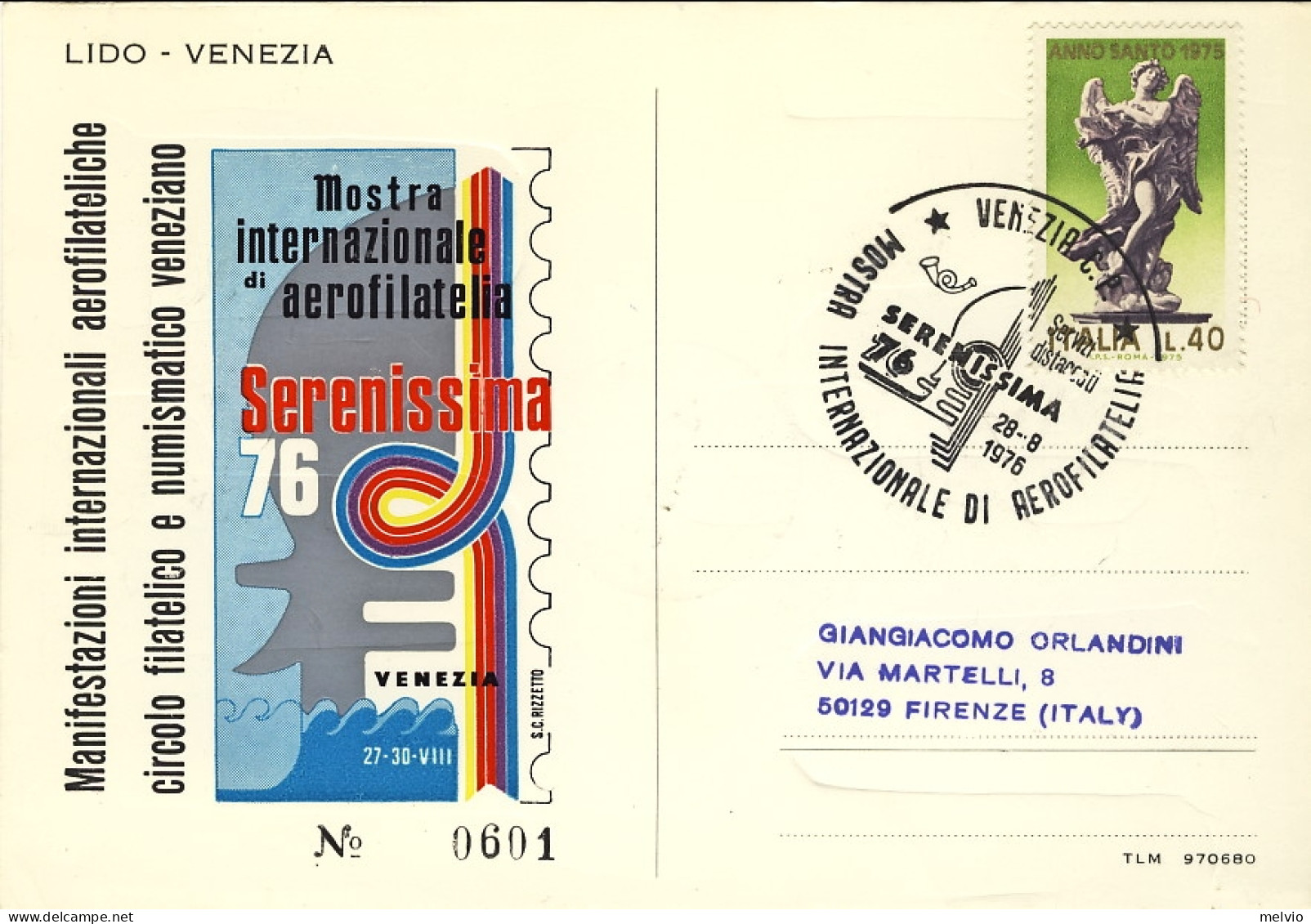 1976-Venezia Cartolina Mostra Internazionale Di Aerofilatelia Serenissima 76,cac - Poste Aérienne