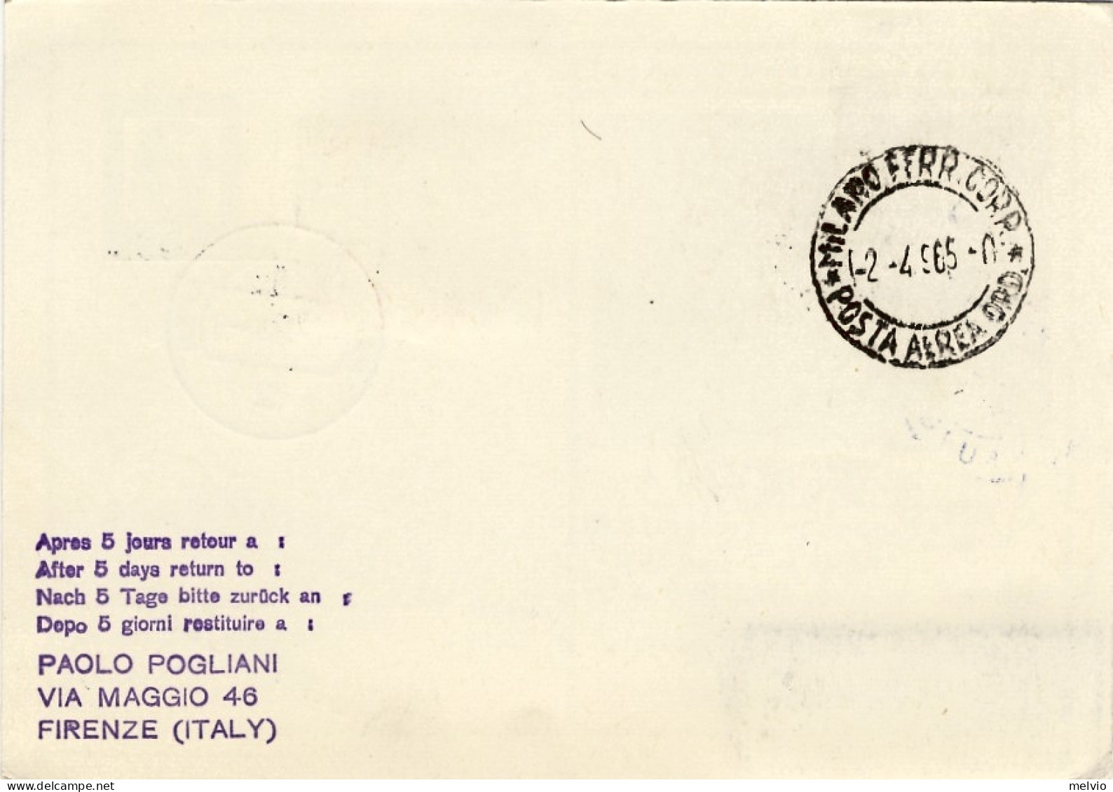 1965-Germania Intero Postale I^volo Caravelle Sulla Linea Alitalia Da Amburgo Pe - Brieven En Documenten