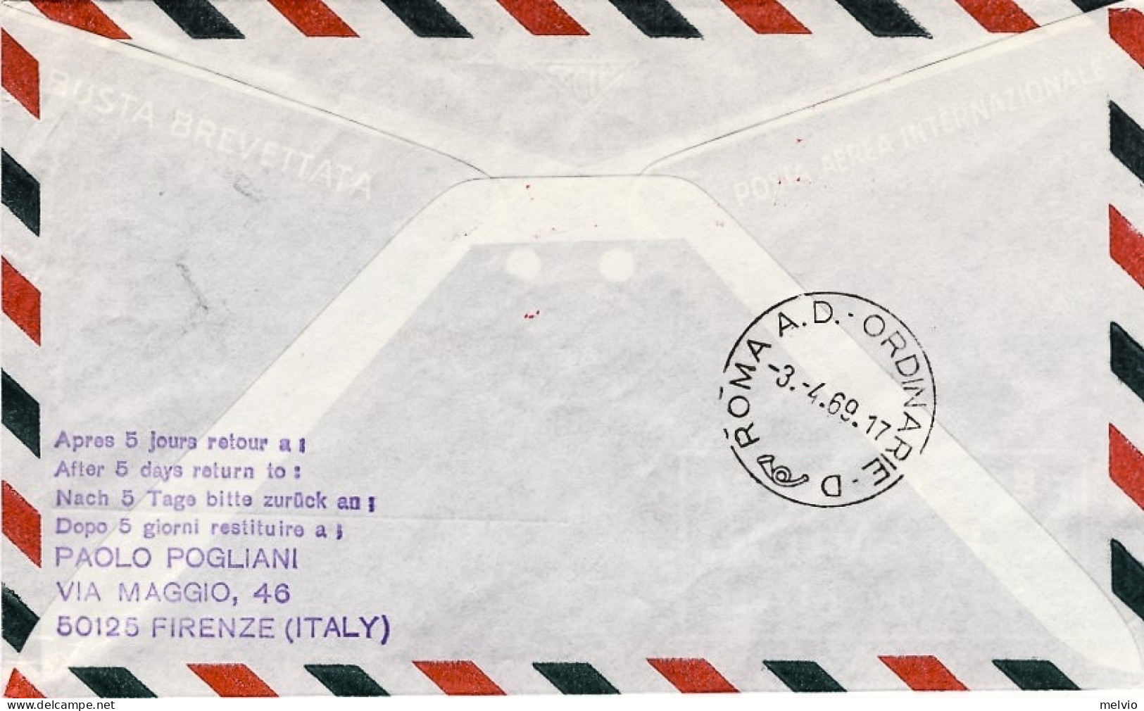 1969-Jugoslavia Con Bollo Rosso "I^volo AZ 523 Belgrado Roma Del 3 Aprile 69" - Brieven En Documenten