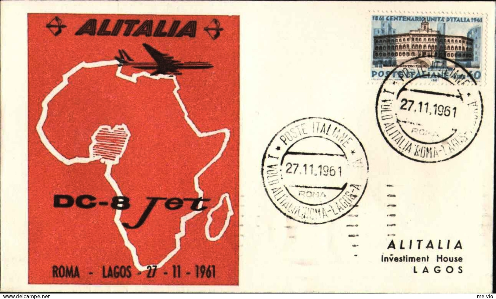 1961-I^volo Alitalia Roma-Lagos Alitalia DC-8 Jet Diretto A Lagos (Nigeria)affra - Nigeria (1961-...)