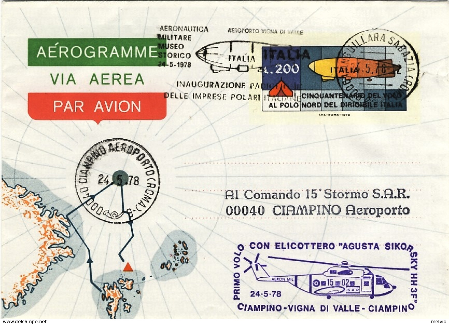 1978-L.200 Cinquantenario Del Volo Al Polo Nord Del Dirigibile Italia Con Bollo  - Luchtpost