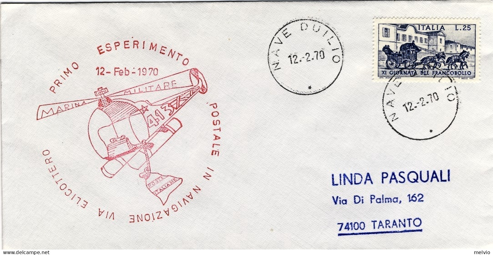 1970-lettera Affr. Con Annullo Della Nave Duilio E Cachet Rosso 1^ Esperimento P - Airmail