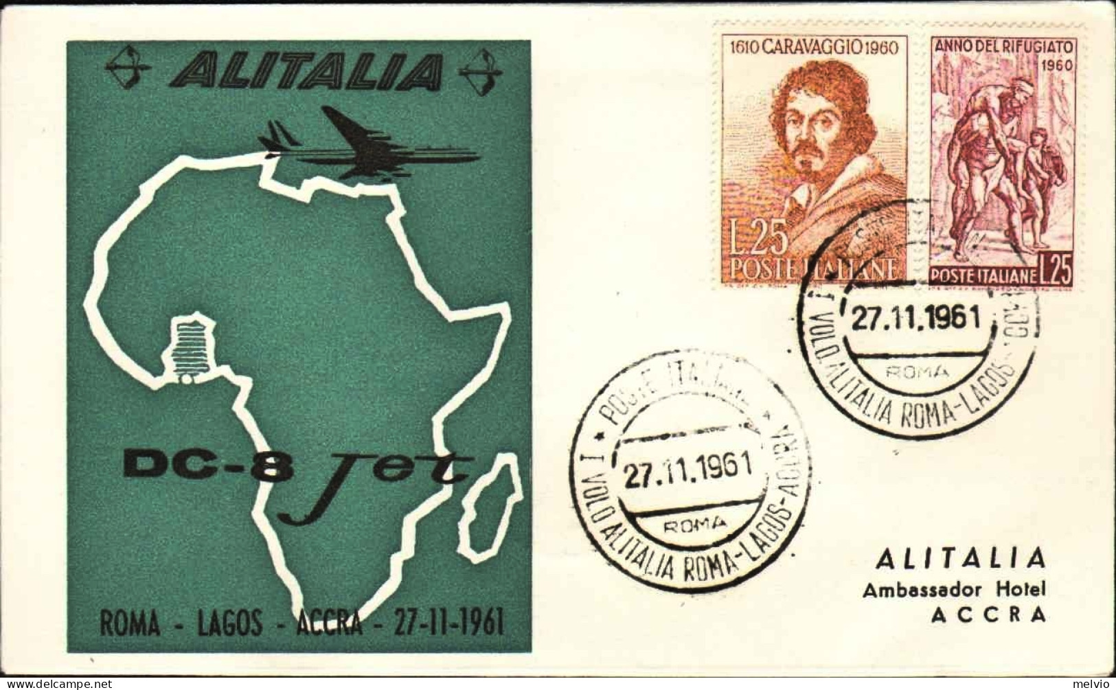 1961-I^volo Alitalia Roma-Accra Alitalia DC-8 Jet Diretto Ad Accra (Ghana)affran - Ghana (1957-...)