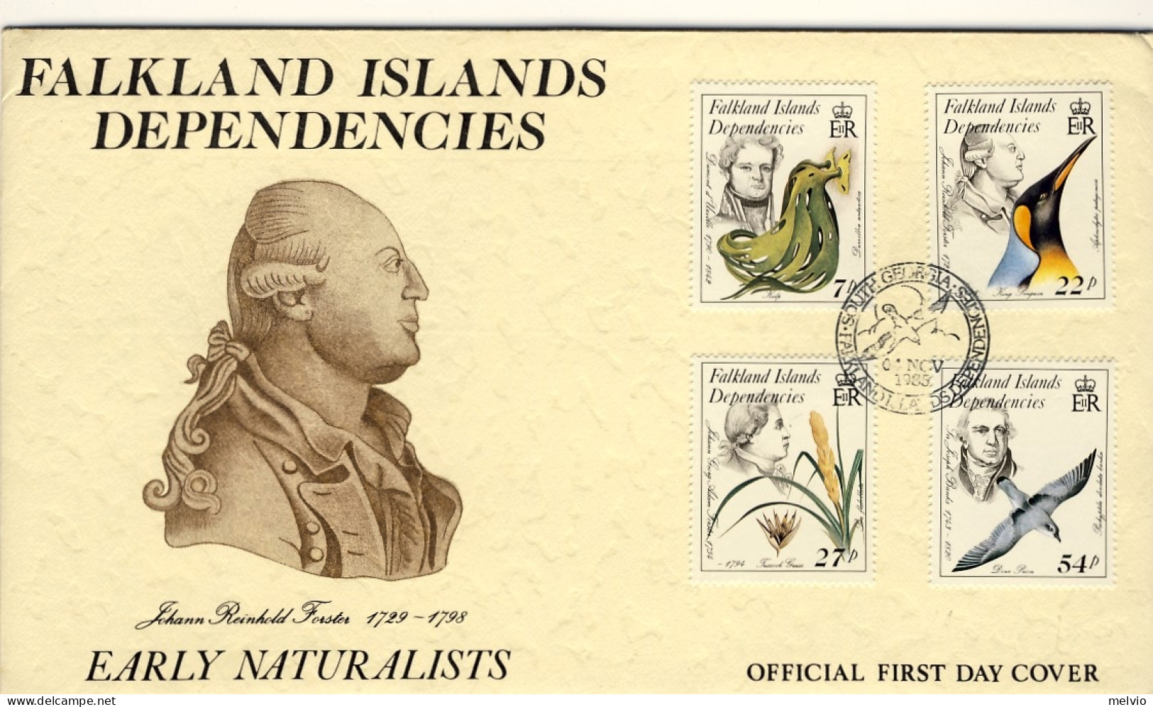 1985-Falkland Dipendenze S.4v."Naturalisti"su Fdc Illustrata - Falklandeilanden