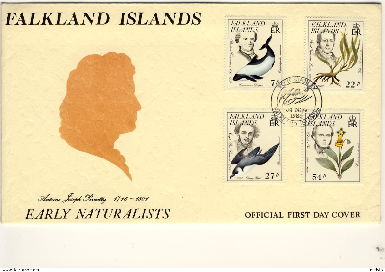 1985-Falkland S.4v."Naturalisti"su Fdc Illustrata - Falklandinseln