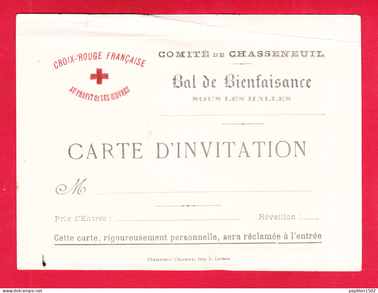 Vieux Papiers-83D01 CHASSENEUIL (Charente) Invitation Au Bal De Bienfaisance Organisé Par La Croix Rouge - Tickets - Vouchers